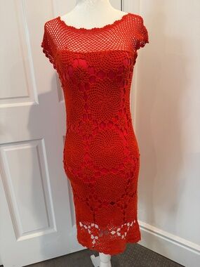 Trina Turk Dark Orange Crochet Midi Dress